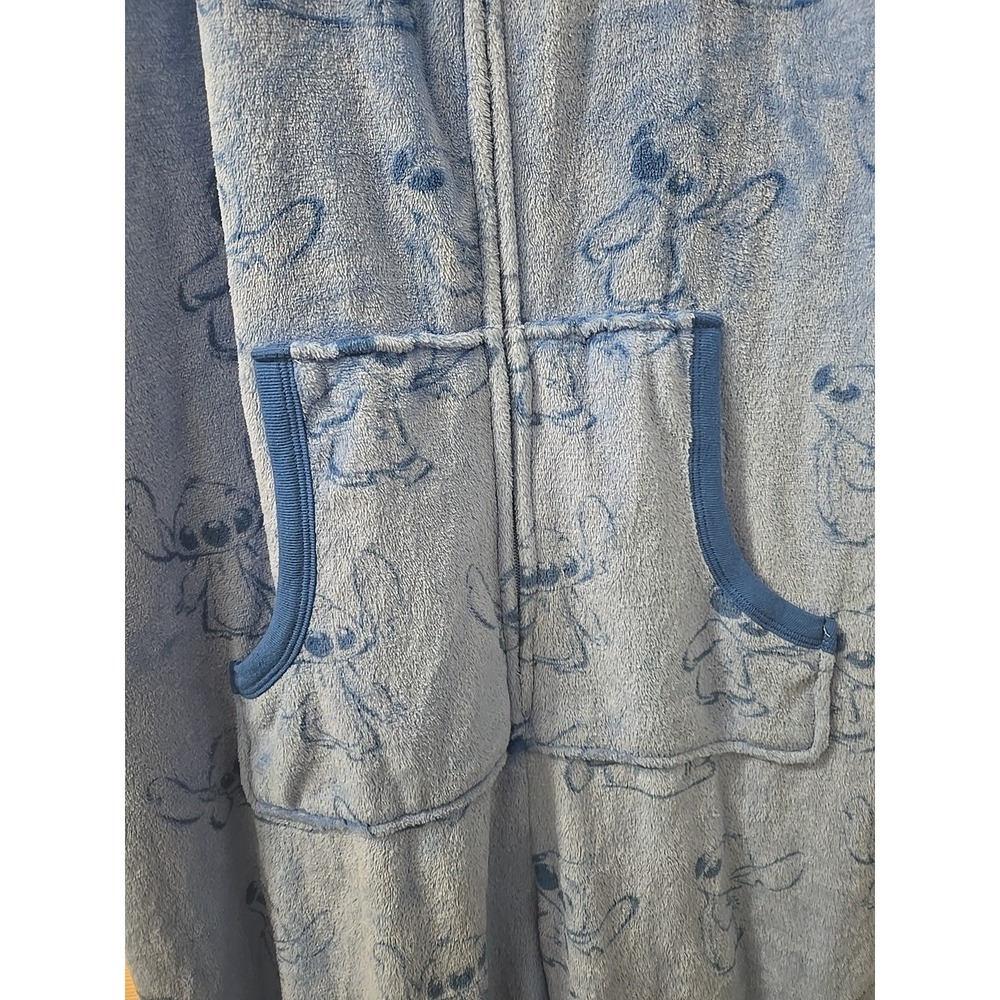 Disney Lilo & Stitch Women's XL Fleece One Piece Pajamas Blue Hooded Zip-Up NWOT - Picture 4 of 9
